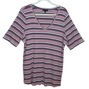 Lane Bryant Striped T-Shirt Plus Size 18 20 Striped V-Neck Multi Color Casual